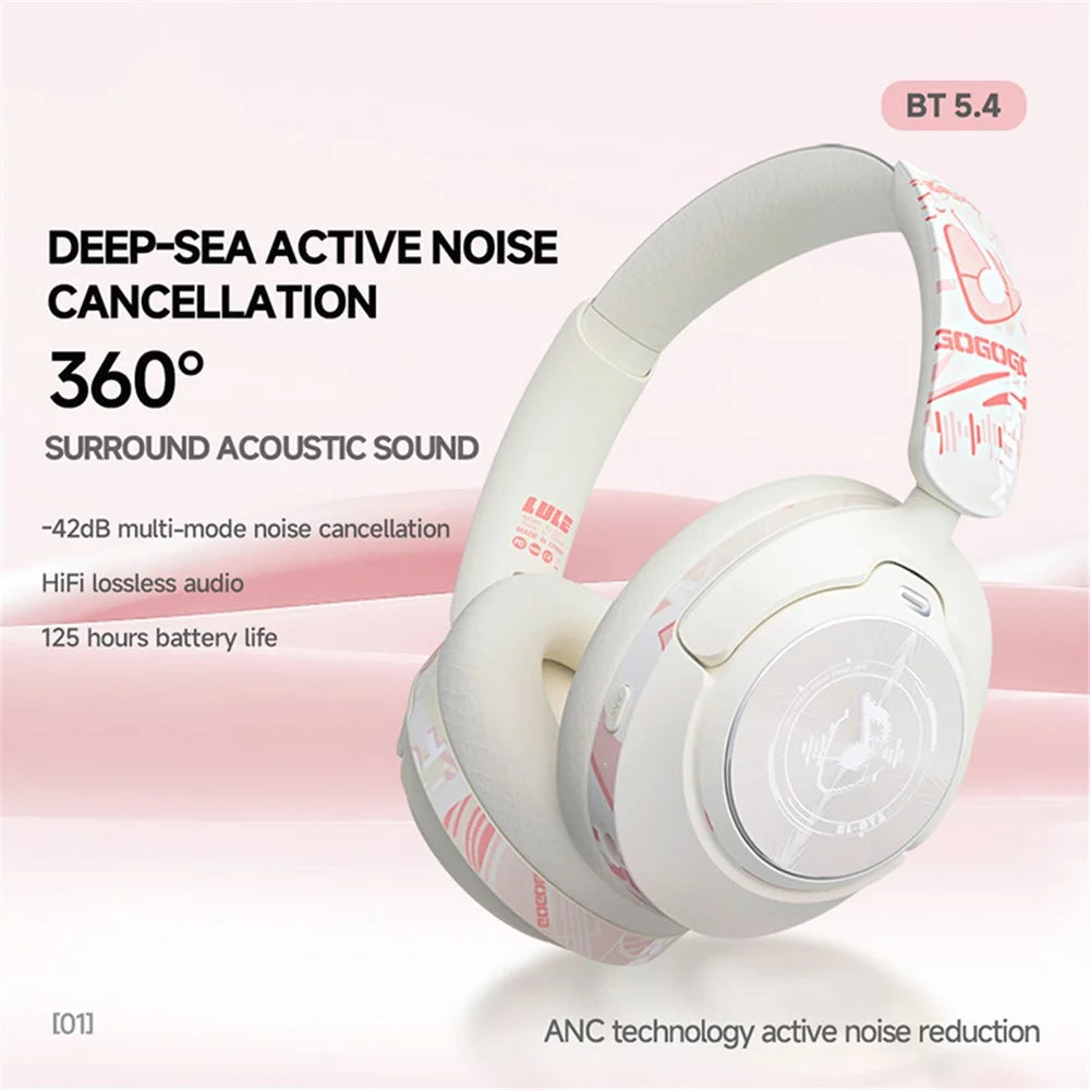 GT1 Bluetooth-compatible 5.4 Wireless Headset ANC Noise Reduction Gaming Headphones - Pink - 2