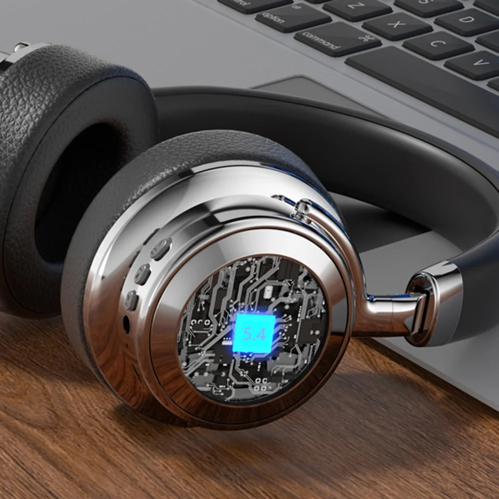 CR-9 Metal Retro Over-Ear Wireless Headset Bluetooth-compatible 5.4 HiFi Music Gaming Headphone - Silver+Black - 3