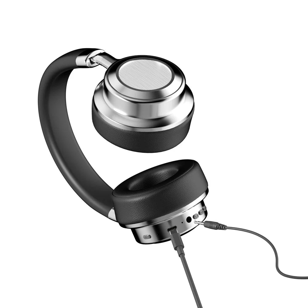 CR-9 Metal Retro Over-Ear Wireless Headset Bluetooth-compatible 5.4 HiFi Music Gaming Headphone - Silver+Black - 4