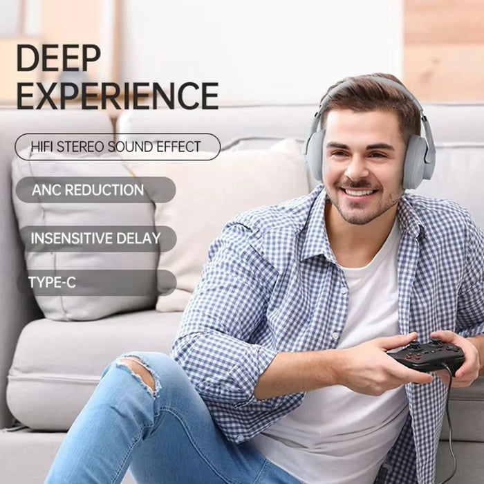 BT048 Active Noise Cancelling Wireless Headphone Bluetooth-compatible Heavy Bass Over-Ear Gaming Music Headset - Grey - 5
