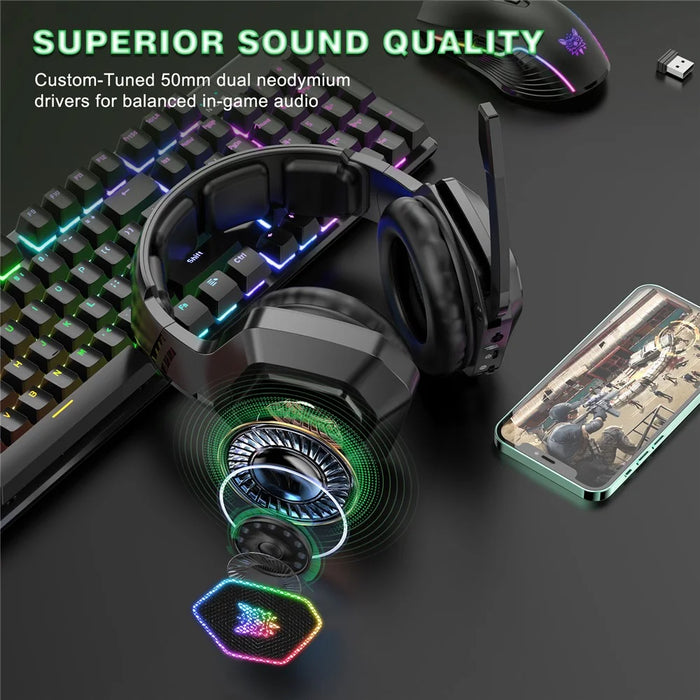 ONIKUMA B100 2.4G Wireless / Bluetooth-compatible 5.3 / Wired Over-ear Headset RGB Light E-sports Gaming Headphone - Black - 3