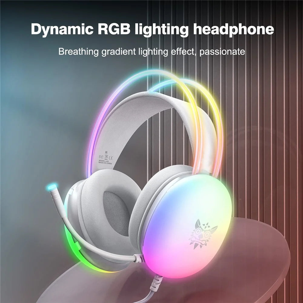 ONIKUMA X25 3.5mm+USB Wired Over-Ear E-Sports Headphone Girls Gaming Headset with RGB Light - White - 4