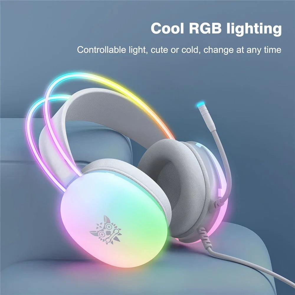 ONIKUMA X25 3.5mm+USB Wired Over-Ear E-Sports Headphone Girls Gaming Headset with RGB Light - White - 5
