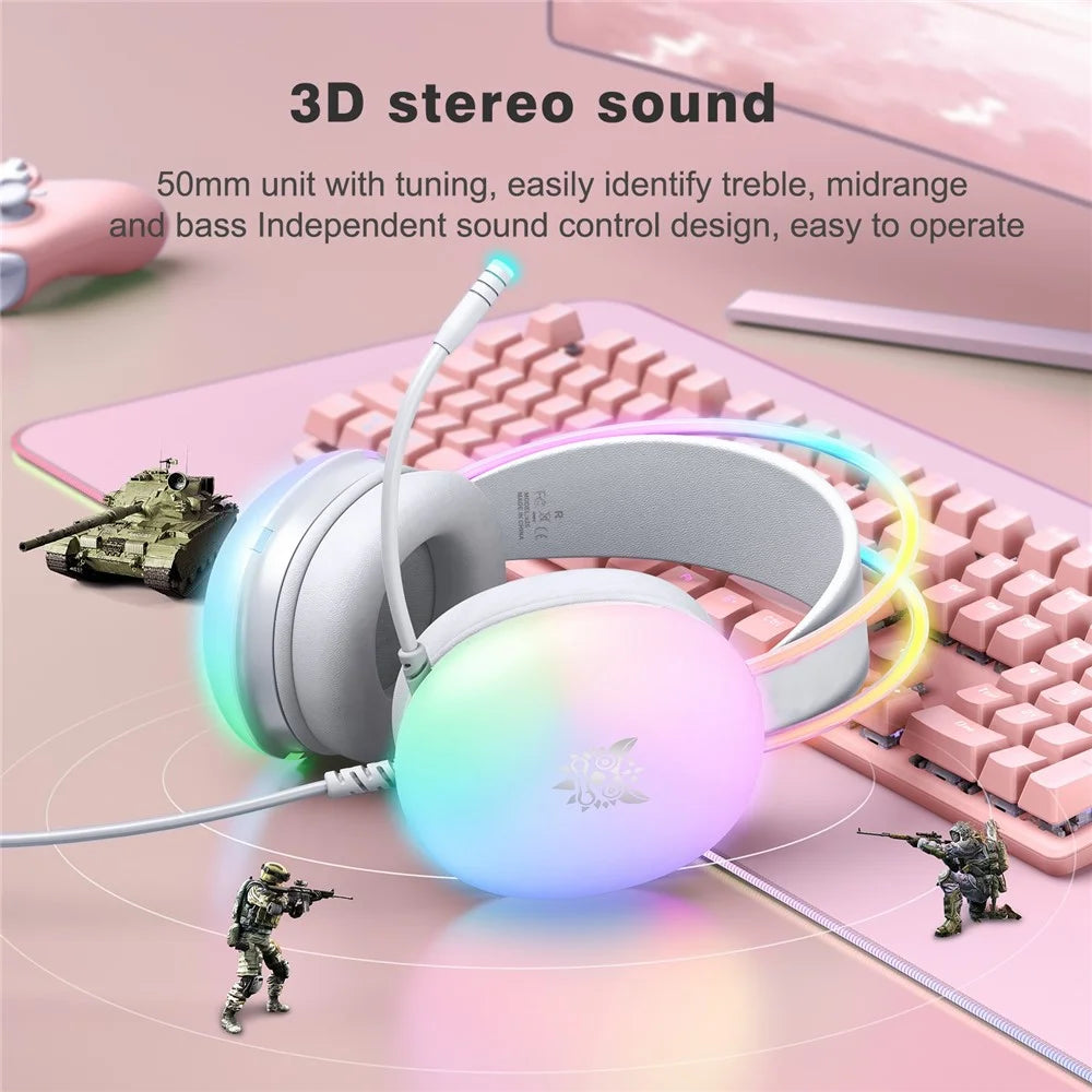 ONIKUMA X25 3.5mm+USB Wired Over-Ear E-Sports Headphone Girls Gaming Headset with RGB Light - White - 6