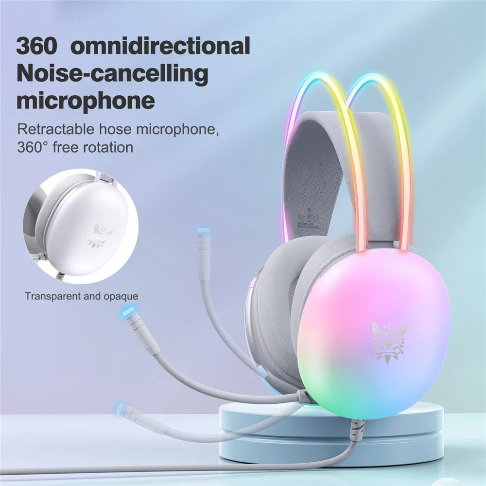 ONIKUMA X25 3.5mm+USB Wired Over-Ear E-Sports Headphone Girls Gaming Headset with RGB Light - White - 7