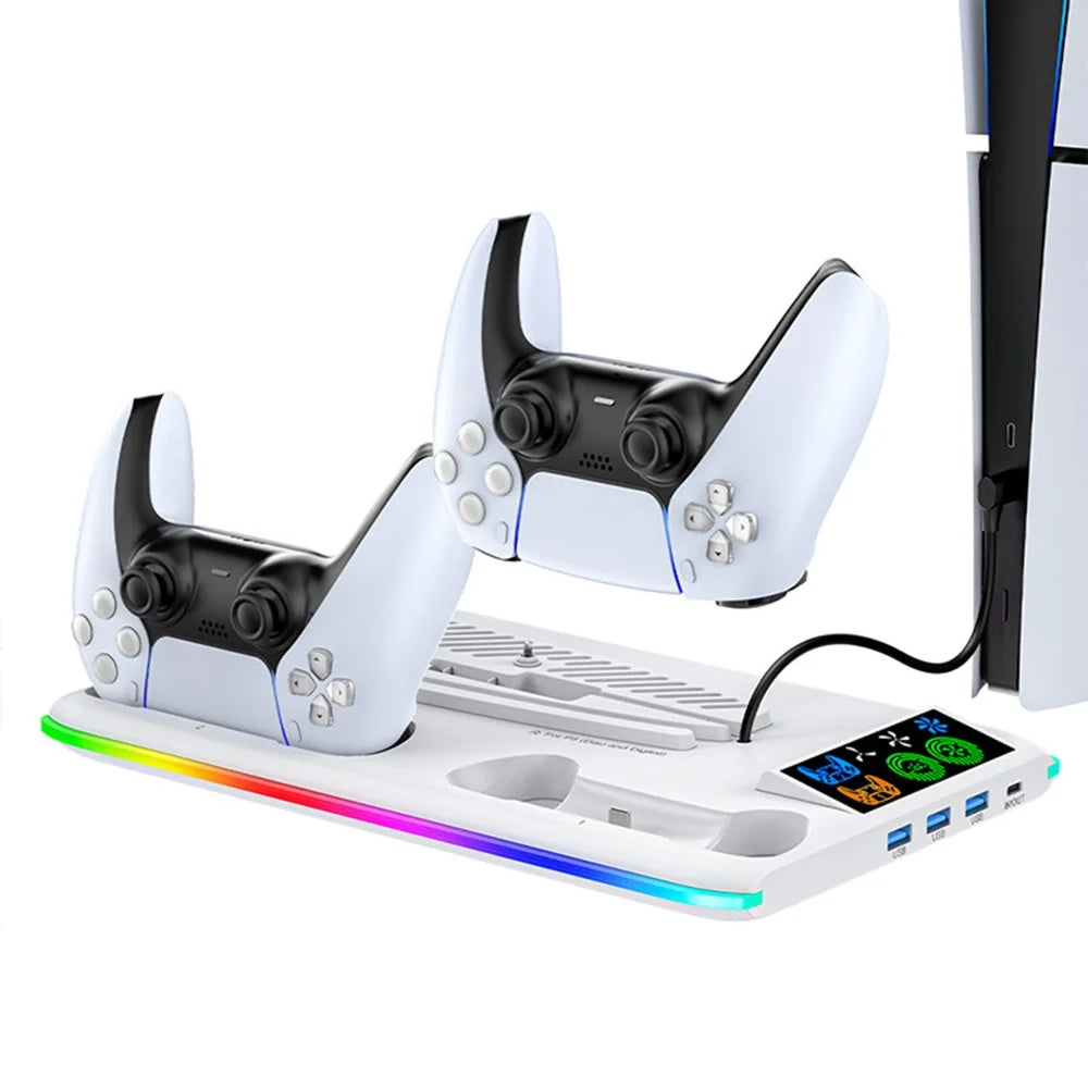 OIVO IV-P5364 Charging Station for Sony Playstation 5 / PS5 Slim RGB Cooling Station with Dual Controller Charger - 6