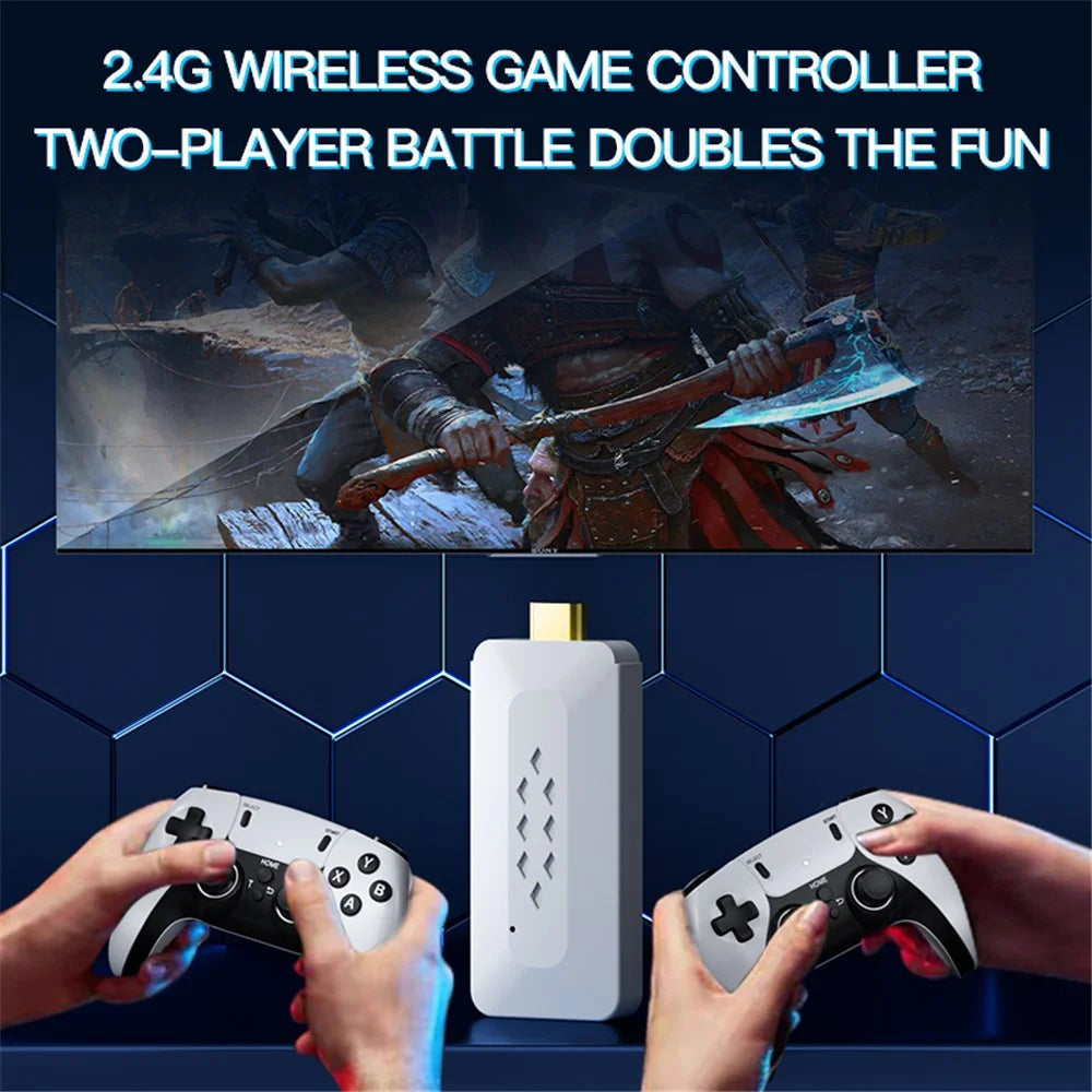 m22 Game Stick 4K, Dual 2.4G Wireless Game Controllers with 64G 30000+ Games for TV - 4