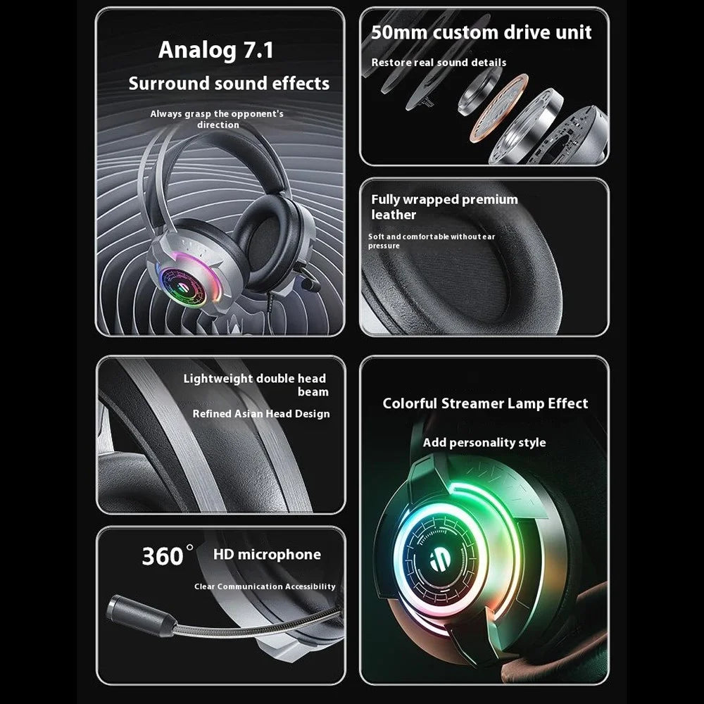 INPHIC G2 USB Wired Headphone Gaming Headset with Microphone RGB Backlight for PC Computer - 3