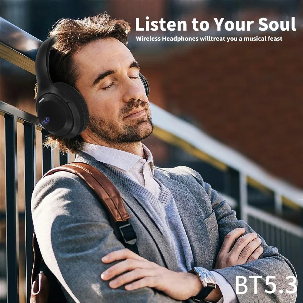 AKZ-15 Bluetooth-compatible 5.3 Over-Ear Headphones HiFi Stereo Foldable Headset with Battery Display - Black - 3