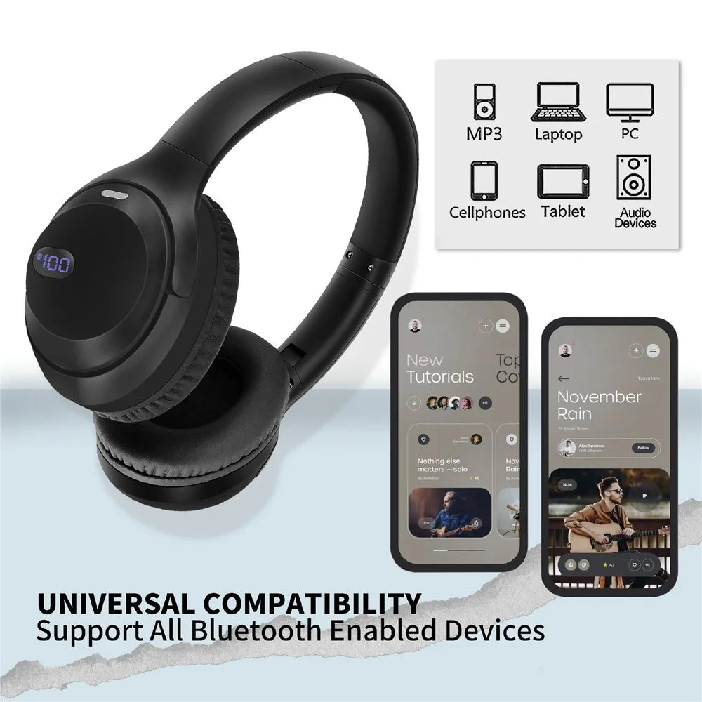 AKZ-15 Bluetooth-compatible 5.3 Over-Ear Headphones HiFi Stereo Foldable Headset with Battery Display - Black - 4
