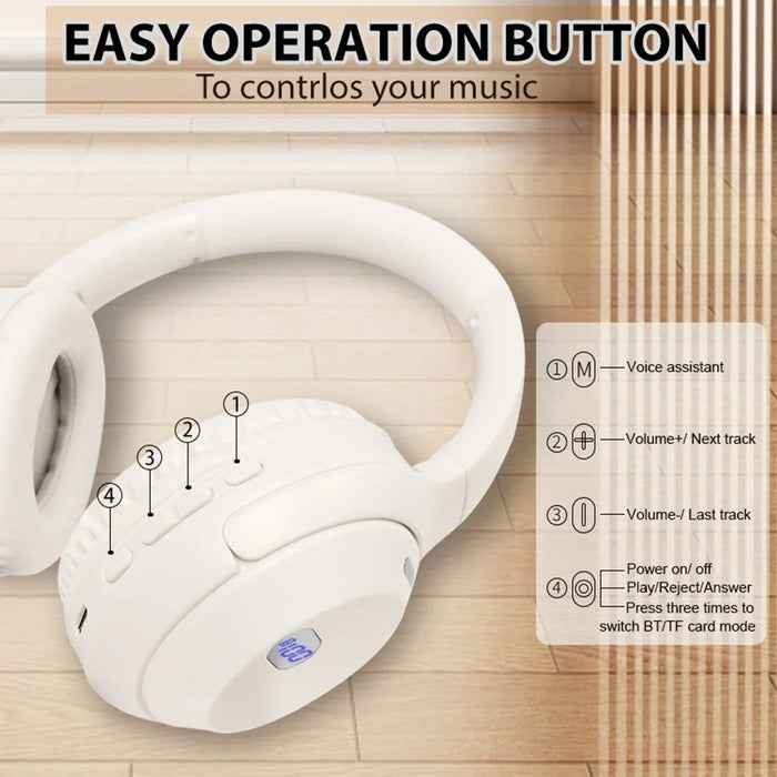 WH-1000XM4 Wireless Over-Ear Headphones with Battery Display Bluetooth-compatible Headset Support TF Card - White - 3