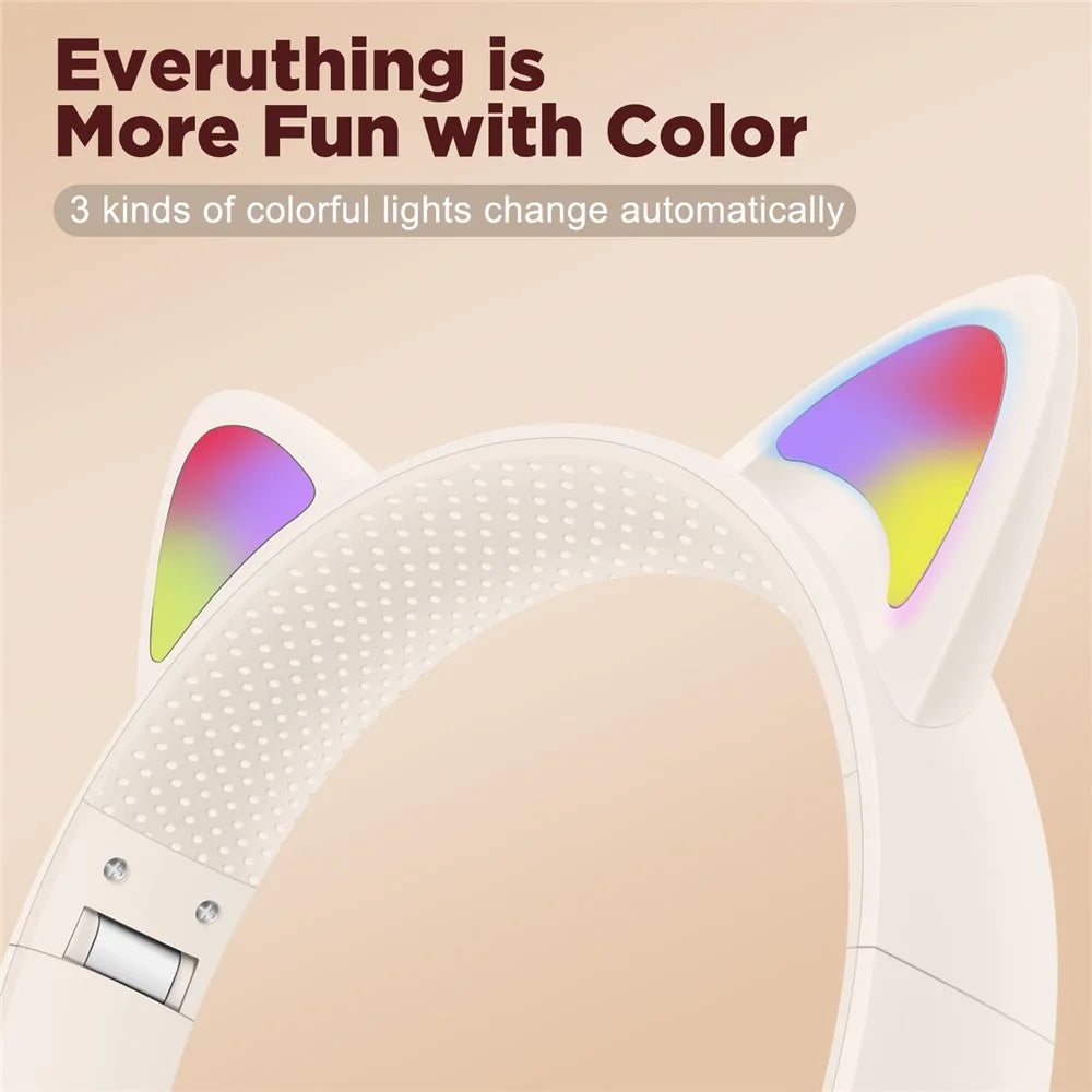 AKZ-01 Cute Cat Ear Kids Bluetooth-compatible Headphone Stereo Music Head-Mounted Headset with Colorful Light - Khaki - 4