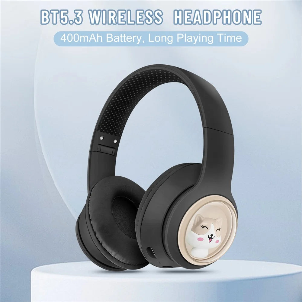 AKZ-06 Cartoon Animal Foldable Over-Ear Bluetooth-compatible Headphones Low Latency Gaming Headset - Black - 2