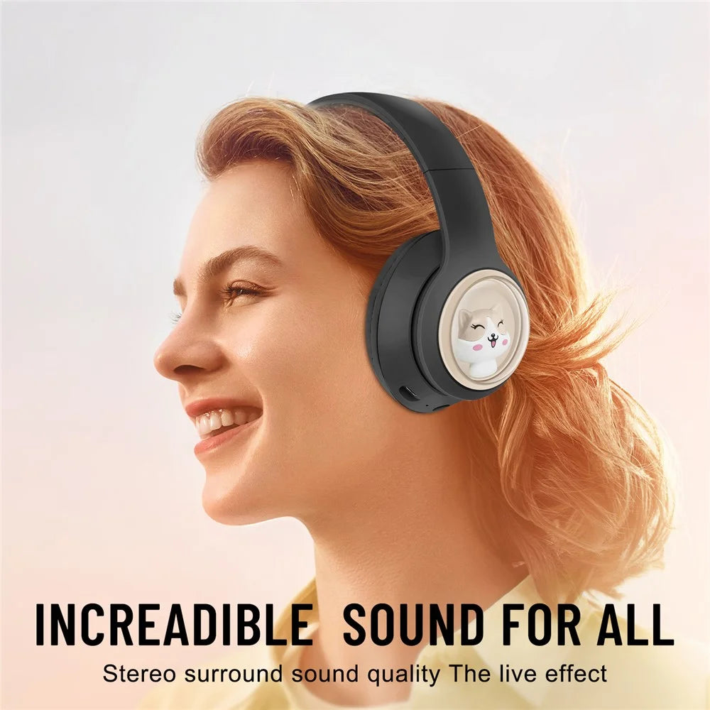 AKZ-06 Cartoon Animal Foldable Over-Ear Bluetooth-compatible Headphones Low Latency Gaming Headset - Black - 4