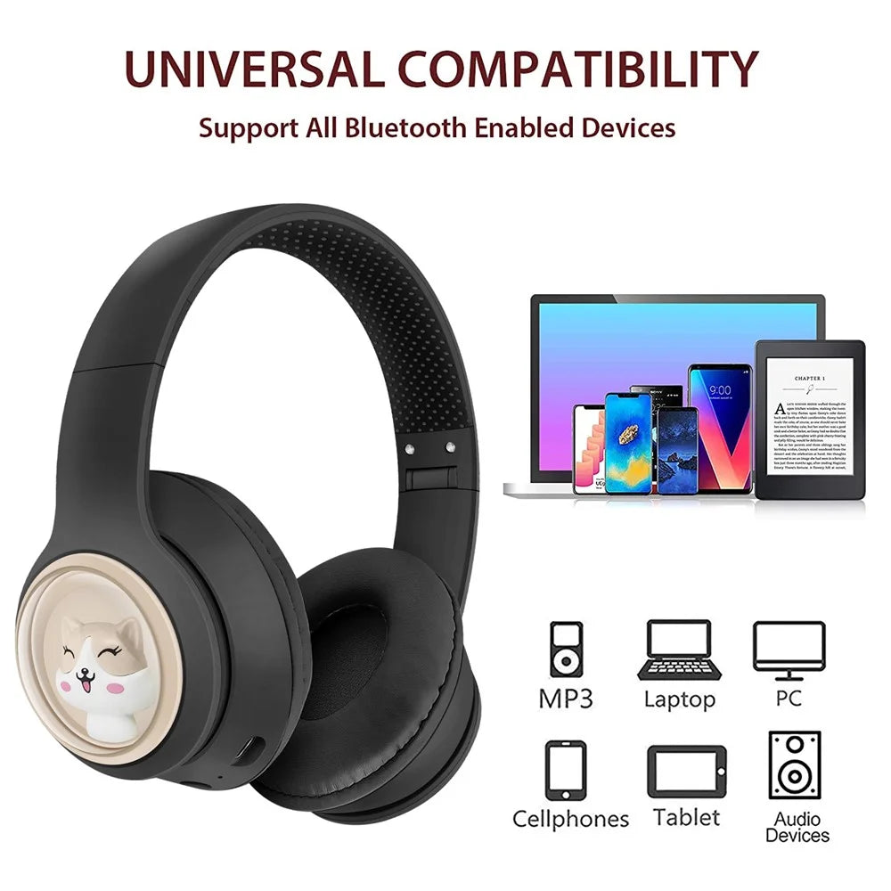 AKZ-06 Cartoon Animal Foldable Over-Ear Bluetooth-compatible Headphones Low Latency Gaming Headset - Black - 7