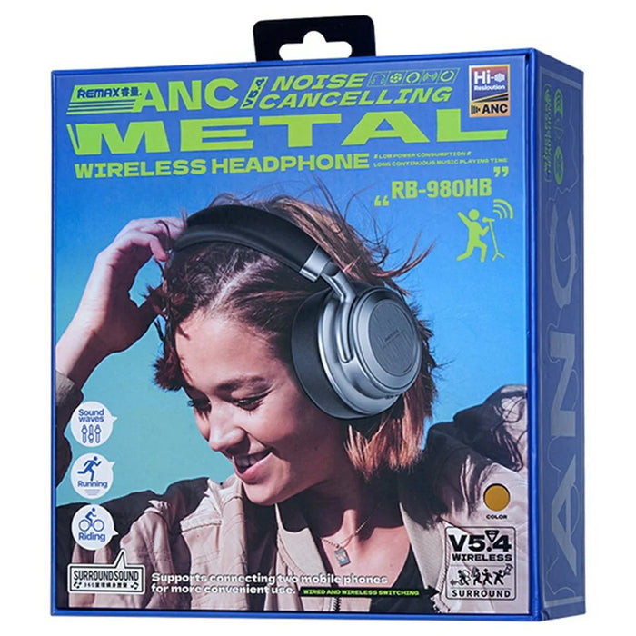 REMAX RB-980HB ANC Noise Reduction Metal Wireless Headphones Bluetooth-compatible Over-Ear Music Headset - Khaki - 3