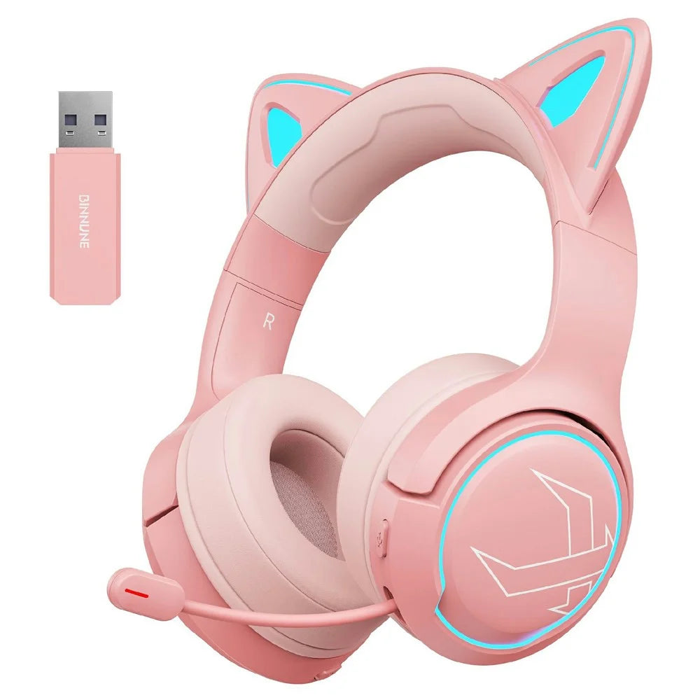 BINNUNE BW05 2.4G + Bluetooth-compatible Cat Ears Gaming Headset RGB Light Headphones with 3.5mm Jack - 1