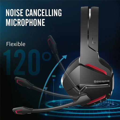 BINNUNE BW01 2.4G / Bluetooth-compatible / Wired Stereo Headphone Over-Ear Gaming Music Headset - Black+Red - 2