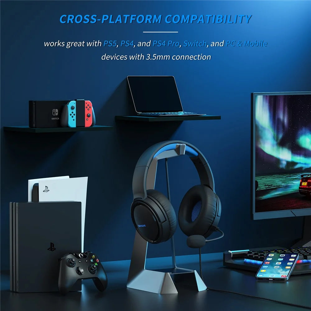 BINNUNE BG02 Gaming Headset 3.5mm Wired Headphones with Microphone For PC  /  Laptop  /  Desktop - Black  /  Blue - 6