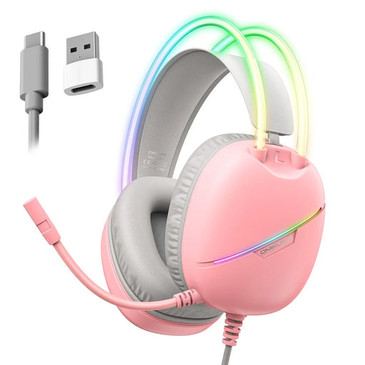 ONIKUMA X33 PC Gaming Headset Wired USB Type-C Over-Ear Headphone with Microphone - Pink - 1