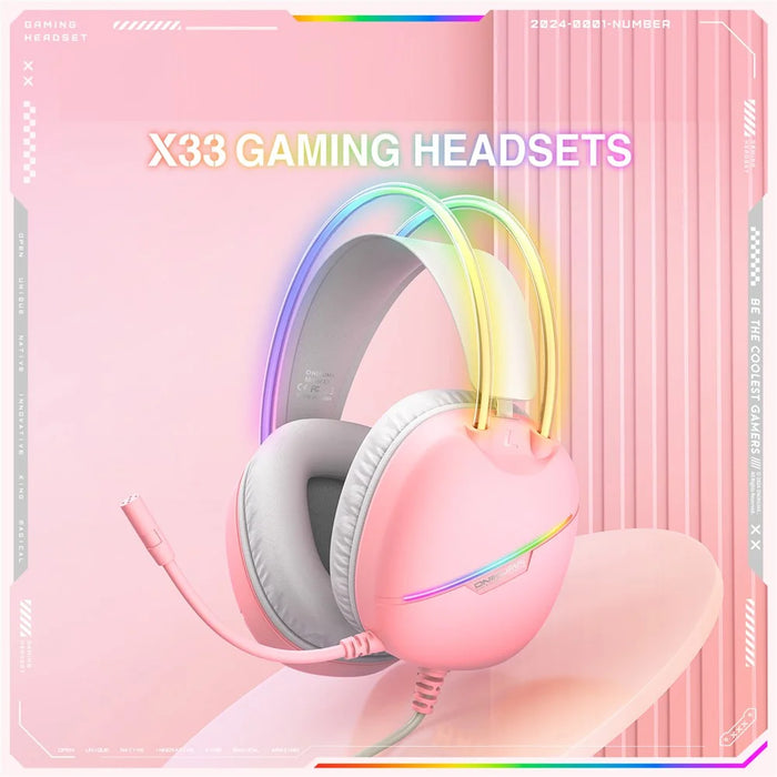 ONIKUMA X33 PC Gaming Headset Wired USB Type-C Over-Ear Headphone with Microphone - Pink - 2