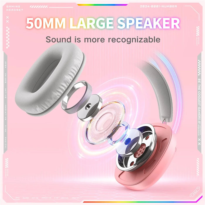 ONIKUMA X33 PC Gaming Headset Wired USB Type-C Over-Ear Headphone with Microphone - Pink - 5