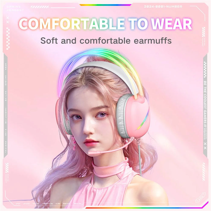 ONIKUMA X33 PC Gaming Headset Wired USB Type-C Over-Ear Headphone with Microphone - Pink - 6