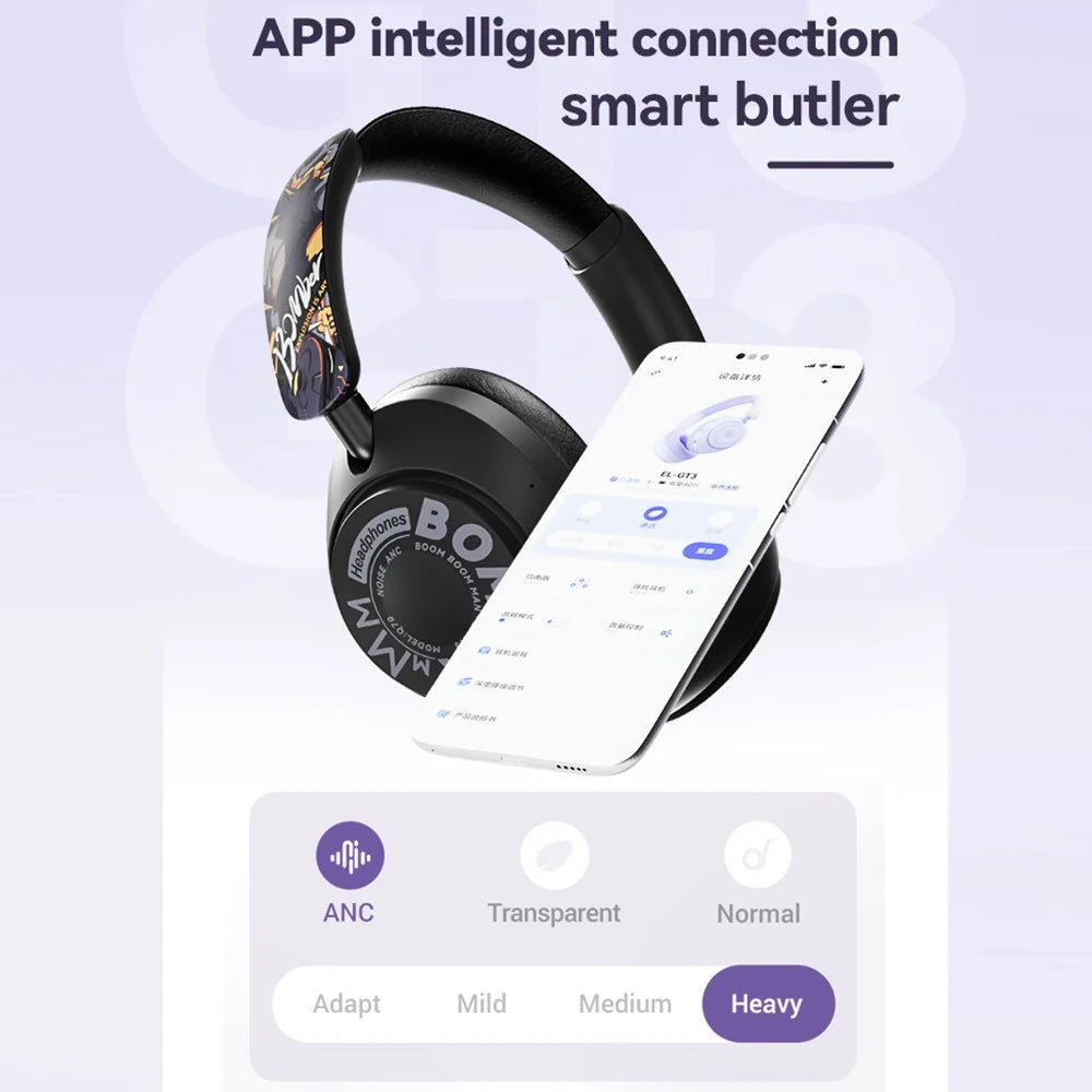 EL-GT3 Bluetooth-compatible Headphones ANC Noise Cancelling Over Ear Wireless Headset ( Standard Version ) - Purple - 4
