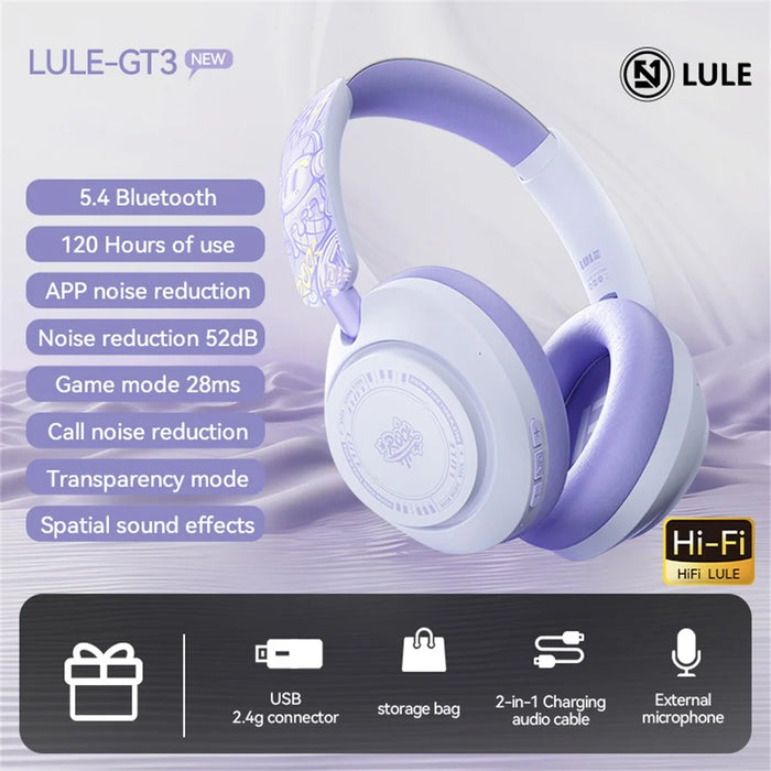 EL-GT3 Bluetooth-compatible Headphones ANC Noise Cancelling Over Ear Wireless Headset with 2.4G Receiver - Purple - 2