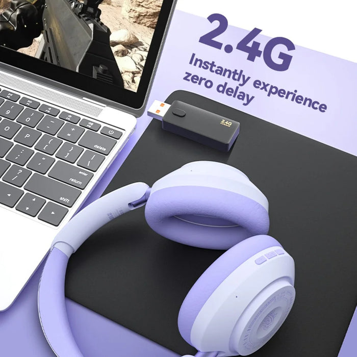 EL-GT3 Bluetooth-compatible Headphones ANC Noise Cancelling Over Ear Wireless Headset with 2.4G Receiver - Purple - 5