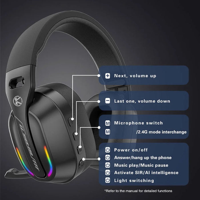 2.4G Wireless Gaming Headset With Metal Style Headband LED Light Bluetooth-compatible Microphone Headphones - 3