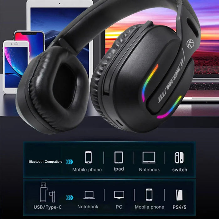 2.4G Wireless Gaming Headset With Metal Style Headband LED Light Bluetooth-compatible Microphone Headphones - 6