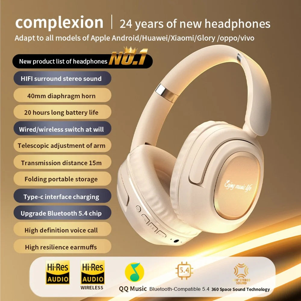 BH900 Gaming Wireless Bluetooth-compatible Headphones Hi-Fi Stereo In-Ear Noise Cancelling 40MM Driver Headset - Khaki - 2