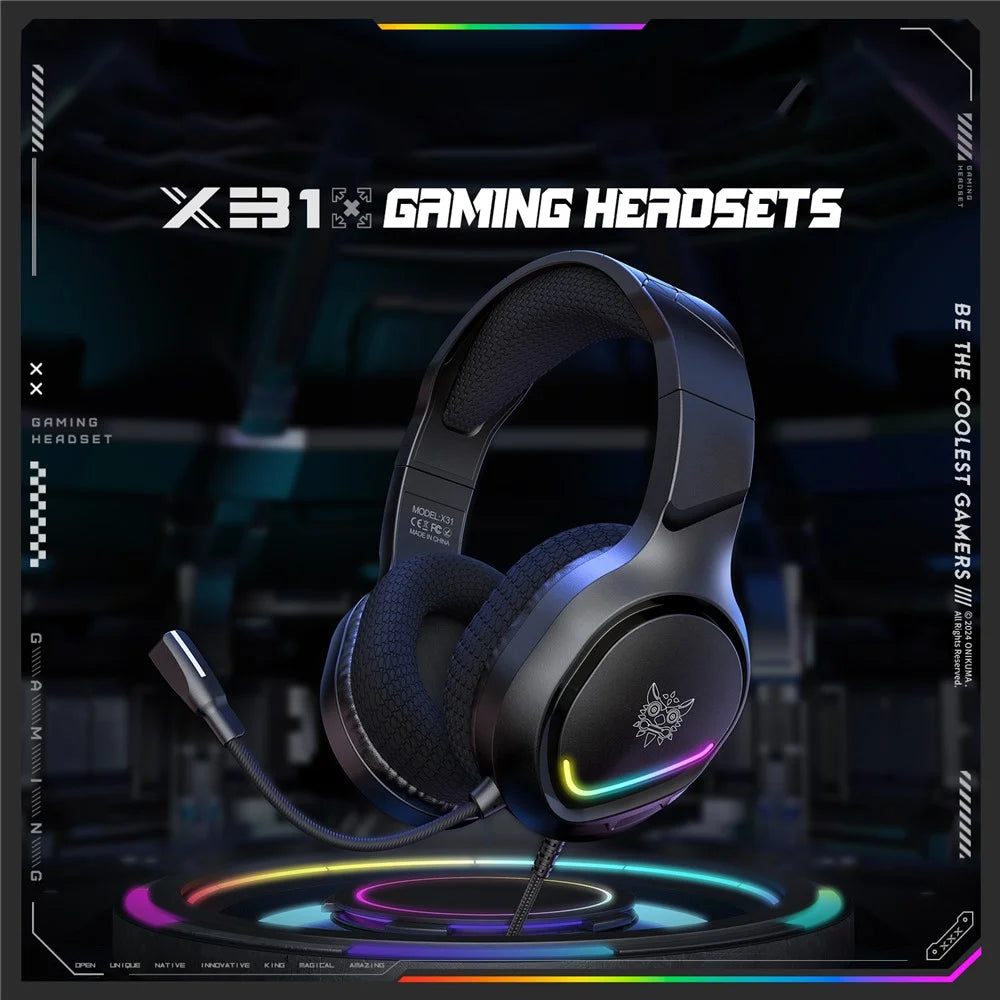 ONIKUMA X31 PC Gaming Headset LED Lighting Wired Over Ear Headphones with Microphone - 2