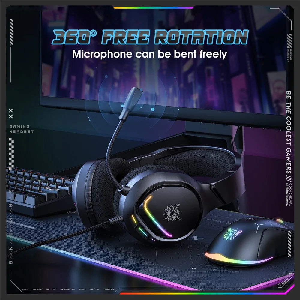 ONIKUMA X31 PC Gaming Headset LED Lighting Wired Over Ear Headphones with Microphone - 4