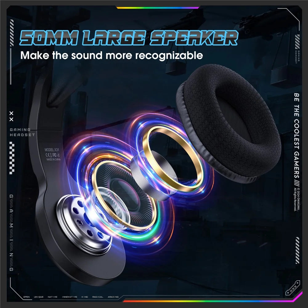 ONIKUMA X31 PC Gaming Headset LED Lighting Wired Over Ear Headphones with Microphone - 6