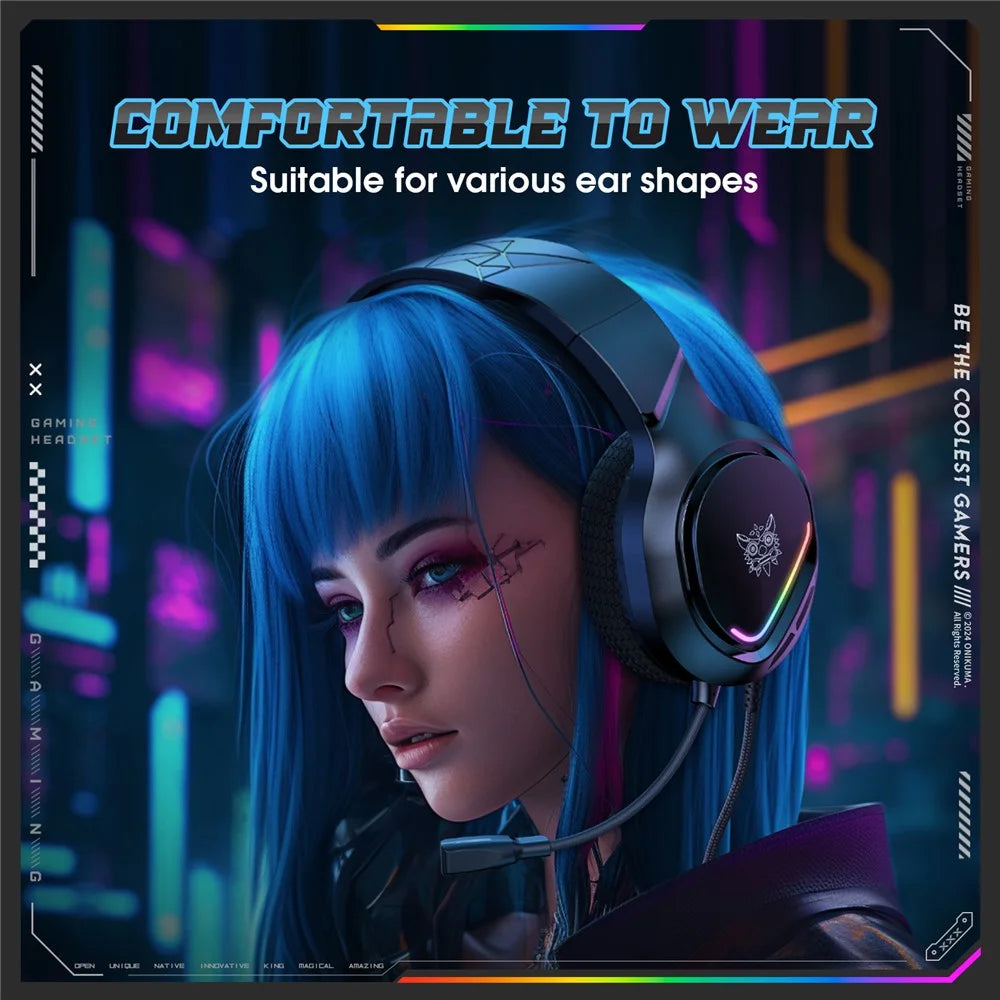 ONIKUMA X31 PC Gaming Headset LED Lighting Wired Over Ear Headphones with Microphone - 7
