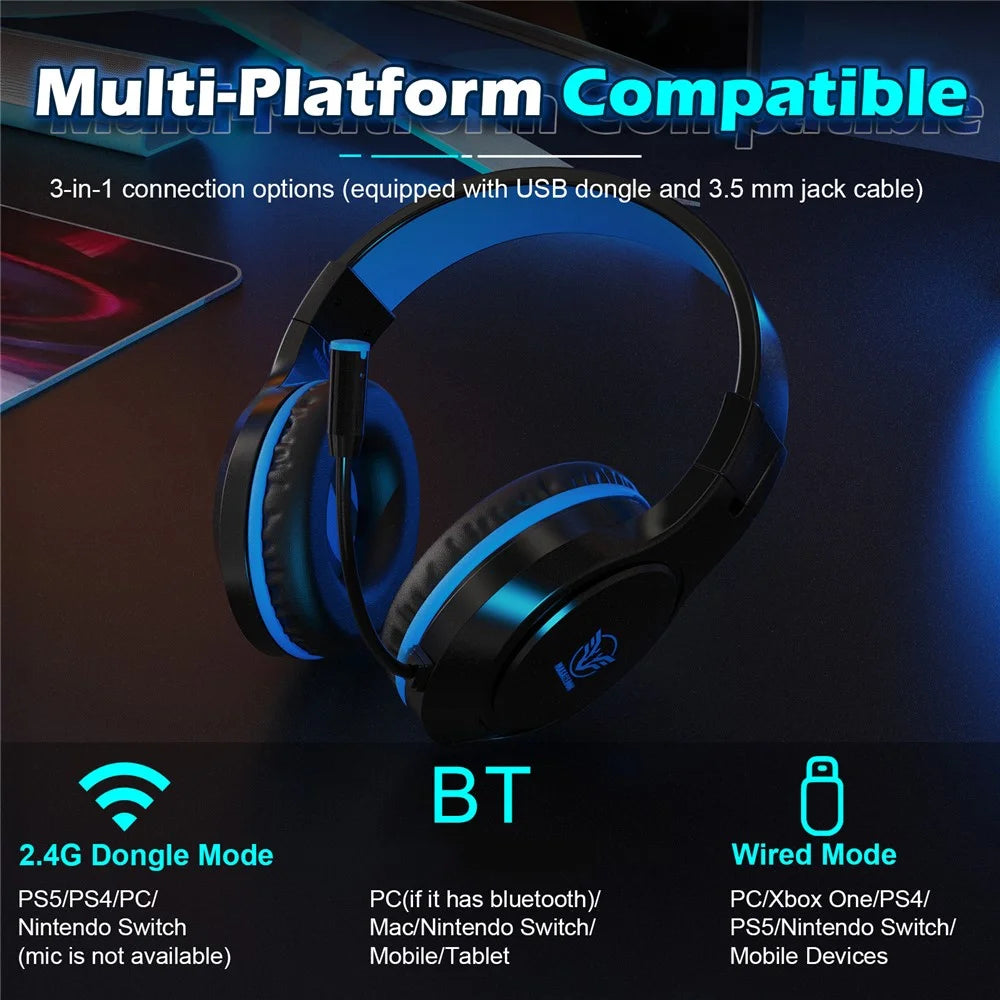 MASACEGON H10 Wireless Headset Bluetooth-Compatible 2.4G Gaming Headphones with Mic for PC / PS4 / Xbox / Nintendo Switch - 2