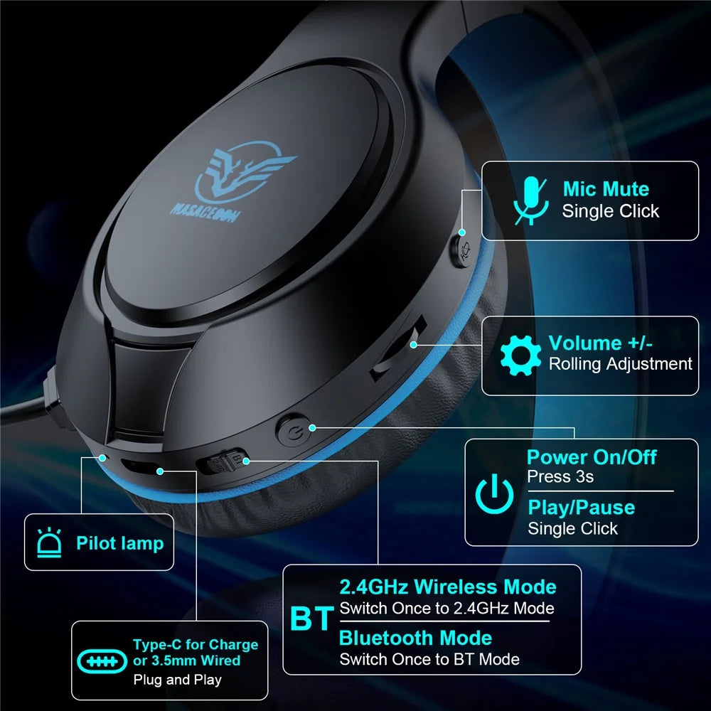 MASACEGON H10 Wireless Headset Bluetooth-Compatible 2.4G Gaming Headphones with Mic for PC / PS4 / Xbox / Nintendo Switch - 6