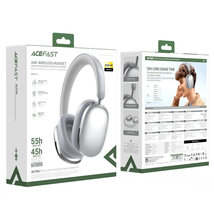 ACEFAST H9 Active Noise Cancelling Headphones Wireless Over-Ear Headsetwith Multi-Function Button - Silver - 3