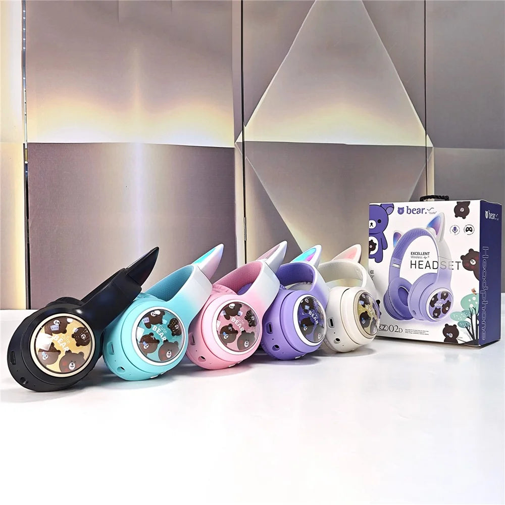 AKZ AKZ-02D Glowing Cat Ear Headphone Bluetooth-Compatible Wireless Deep Bass Gaming Headset - Pink - 6