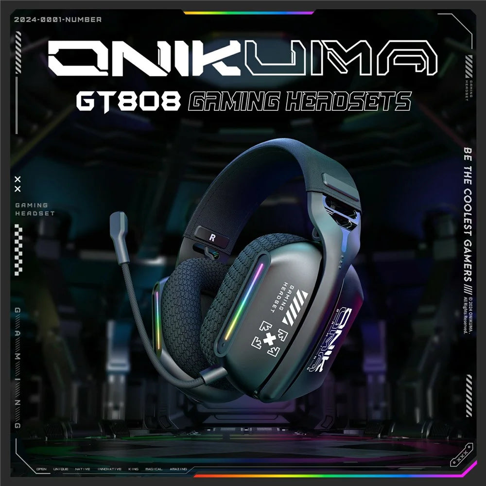 ONIKUMA GT808 Triple Mode Gaming Headset 60H Battery Life RGB Stereo Headphone for PC  /  PS5  /  Xbox - 3