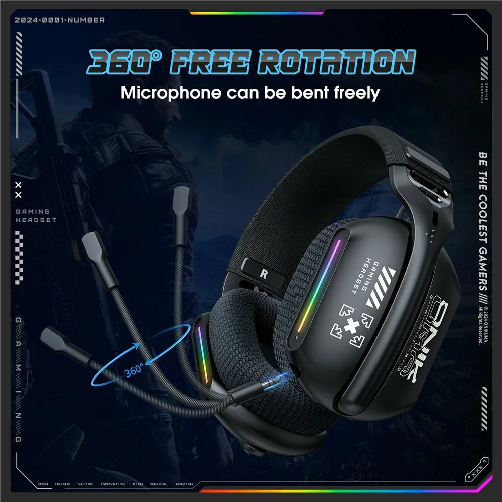 ONIKUMA GT808 Triple Mode Gaming Headset 60H Battery Life RGB Stereo Headphone for PC  /  PS5  /  Xbox - 5