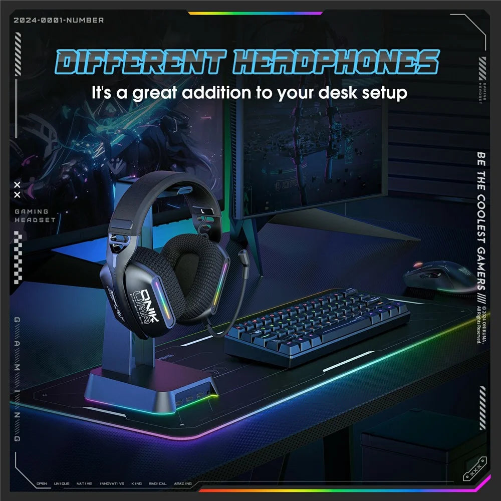 ONIKUMA GT808 Triple Mode Gaming Headset 60H Battery Life RGB Stereo Headphone for PC  /  PS5  /  Xbox - 6