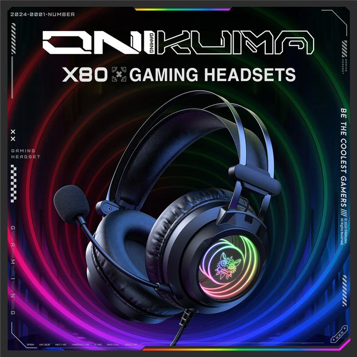 ONIKUMA X80 Gaming Over-Ear Headset 7.1 Surround Sound 50mm Drivers USB Wired Headphone for PC - 3
