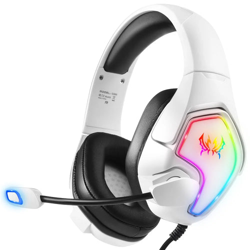 KOTION EACH G3000 For PS4 / PS5 / PC Gaming Headset RGB Light Wired Headphone with Splitter Cable - White - 1
