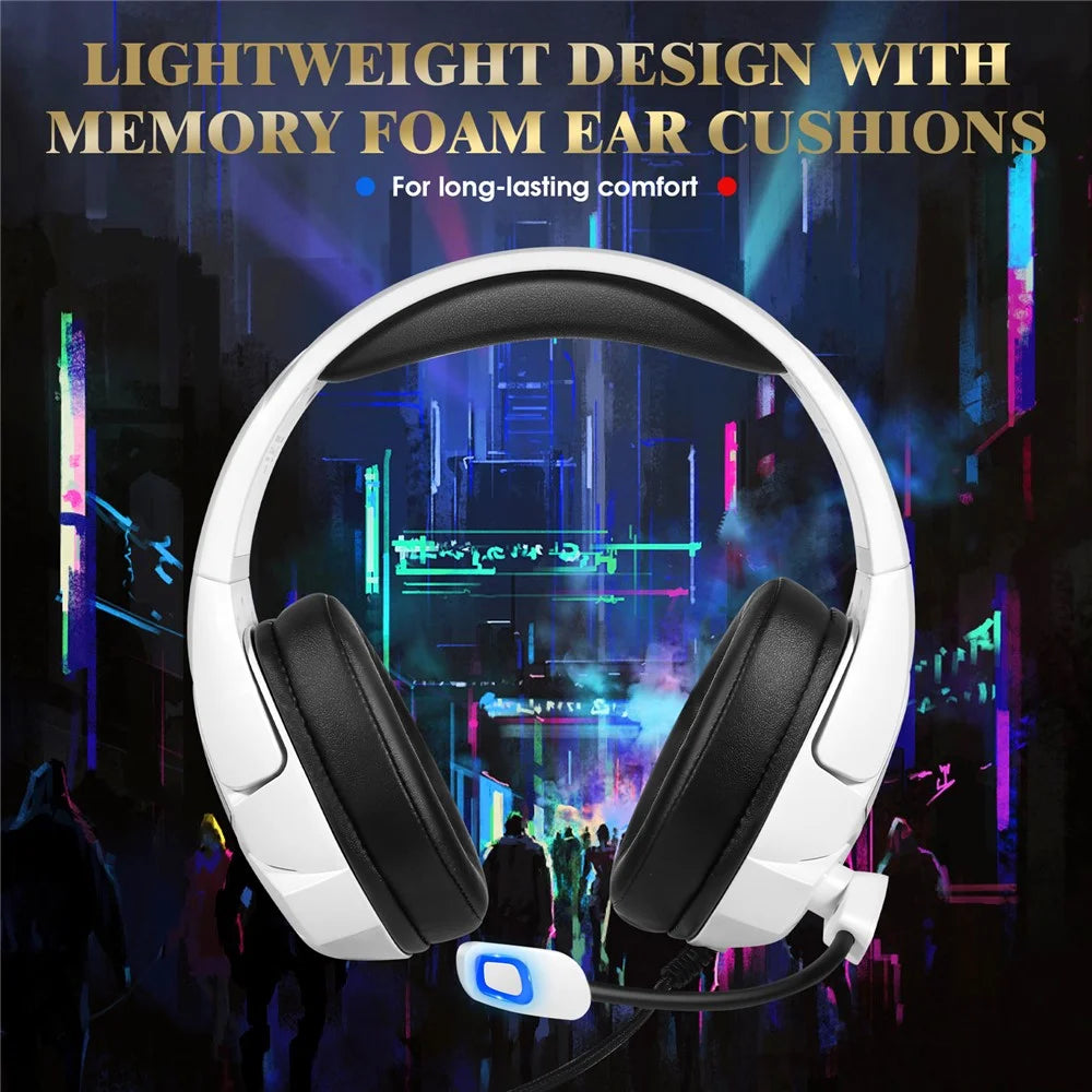 KOTION EACH G3000 For PS4 / PS5 / PC Gaming Headset RGB Light Wired Headphone with Splitter Cable - White - 2