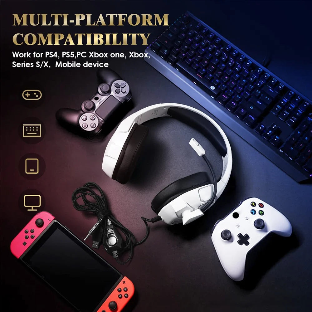 KOTION EACH G3000 For PS4 / PS5 / PC Gaming Headset RGB Light Wired Headphone with Splitter Cable - White - 4