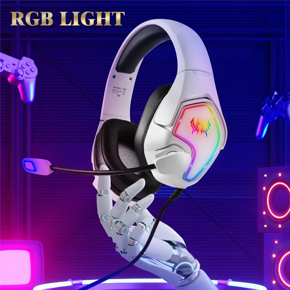 KOTION EACH G3000 For PS4 / PS5 / PC Gaming Headset RGB Light Wired Headphone with Splitter Cable - White - 5