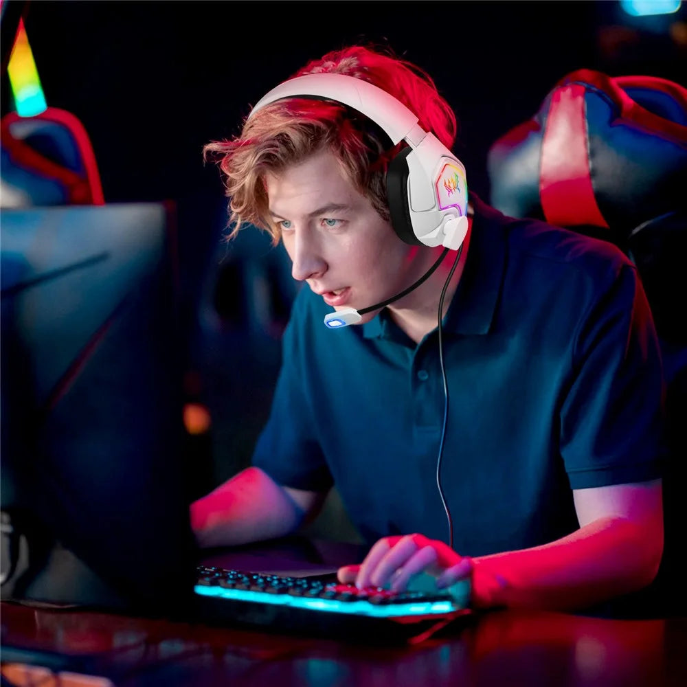 KOTION EACH G3000 For PS4 / PS5 / PC Gaming Headset RGB Light Wired Headphone with Splitter Cable - White - 6